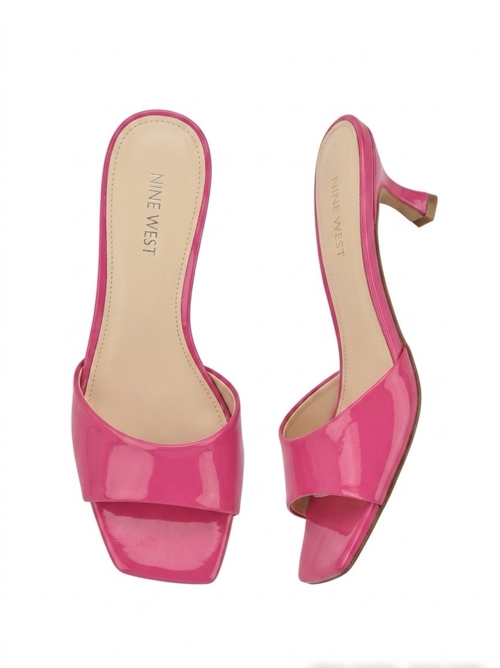 Nine West Pink Patent Leather Square Toe Kitten Heels - Size 9